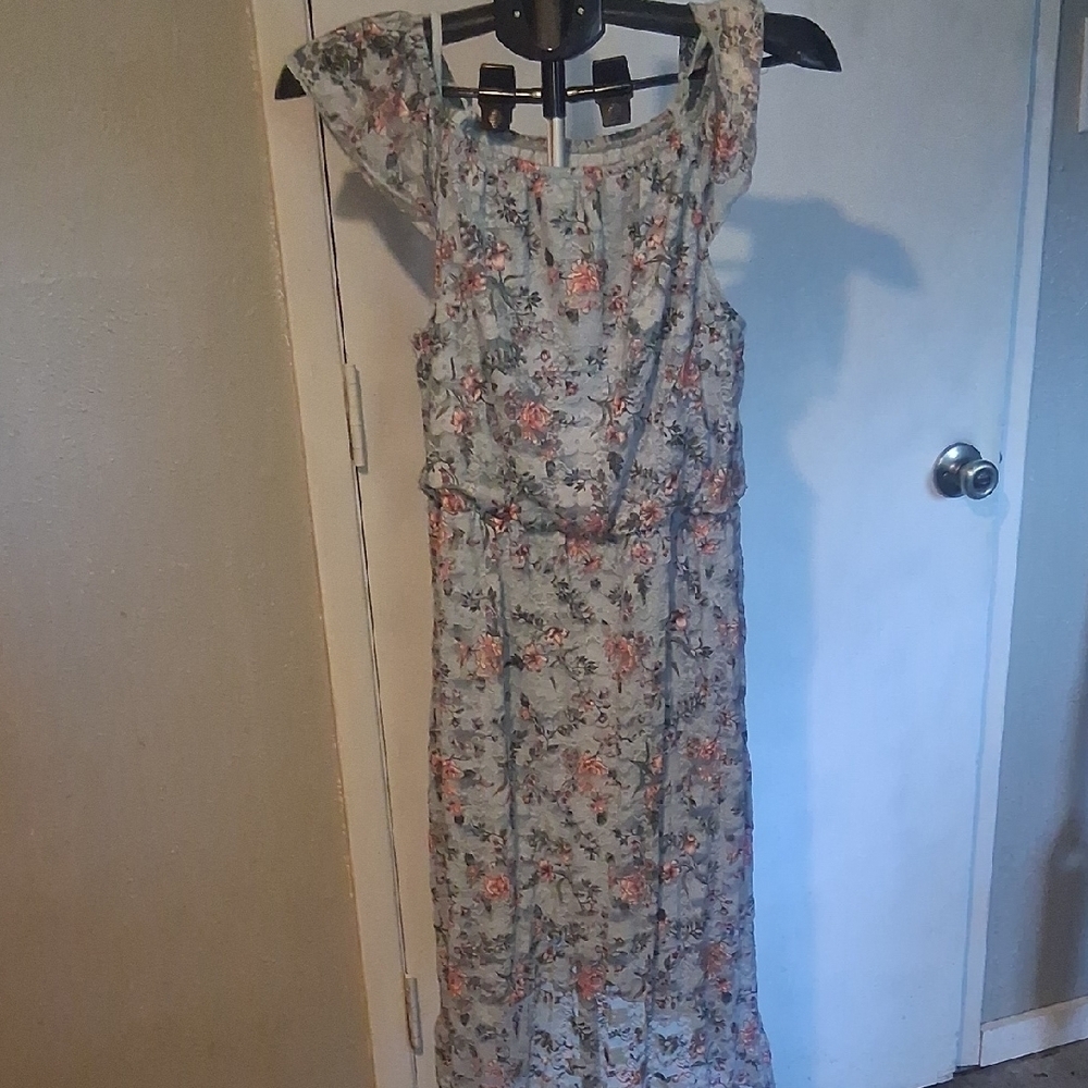 No Boundaries Blooming Ruffle Maxi Dress – Blue & Pink Floral Fantasy (Size XL) - Picture 6 of 6